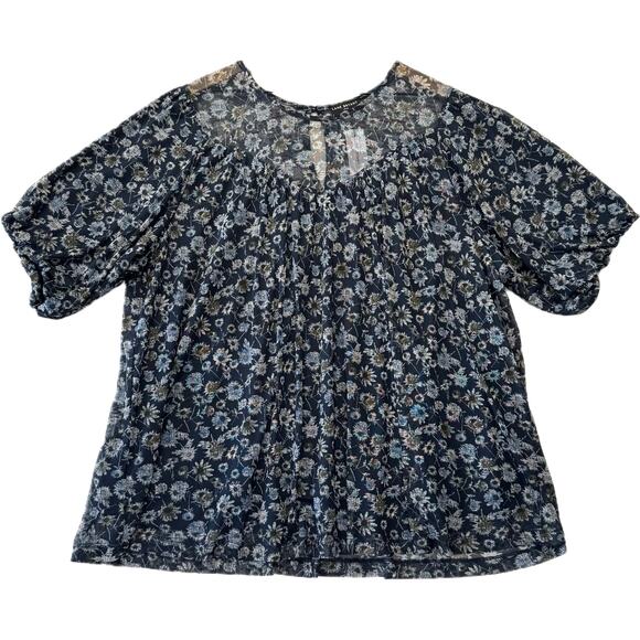 LANE BRYANT Puff Sleeve Crew Neck Mesh Blouse Women's Size 18/20 Navy Floral NWT - Picture 3 of 13